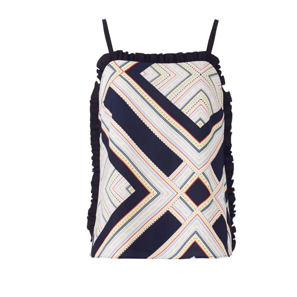 Cooper & Ella Nora Ruffle-Trimmed Geo Print Tank